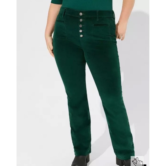 Torrid Women's Sz 16 Green Slim Boot Corduroy High Rise Jeans Button Fly Holiday - Picture 1 of 7